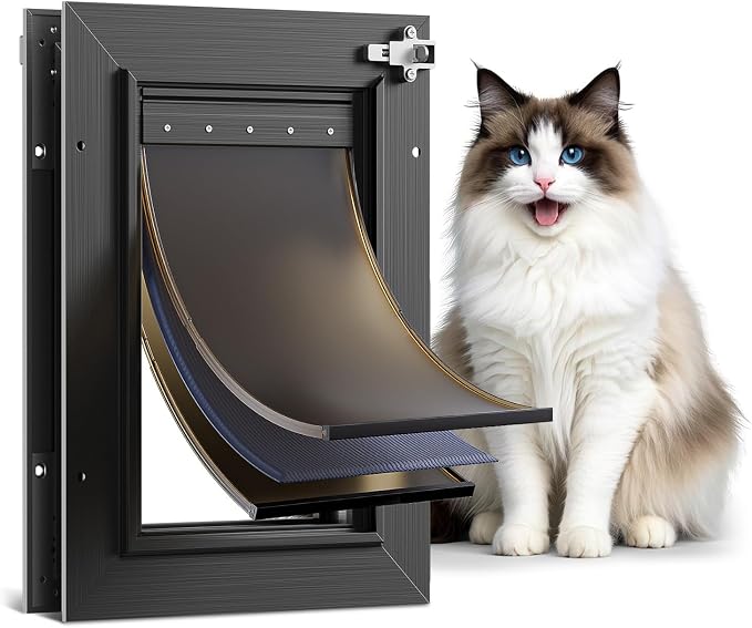 All Aluminum 3 Flaps Insulated Cat Door for Exterior & Interior Door, Small
