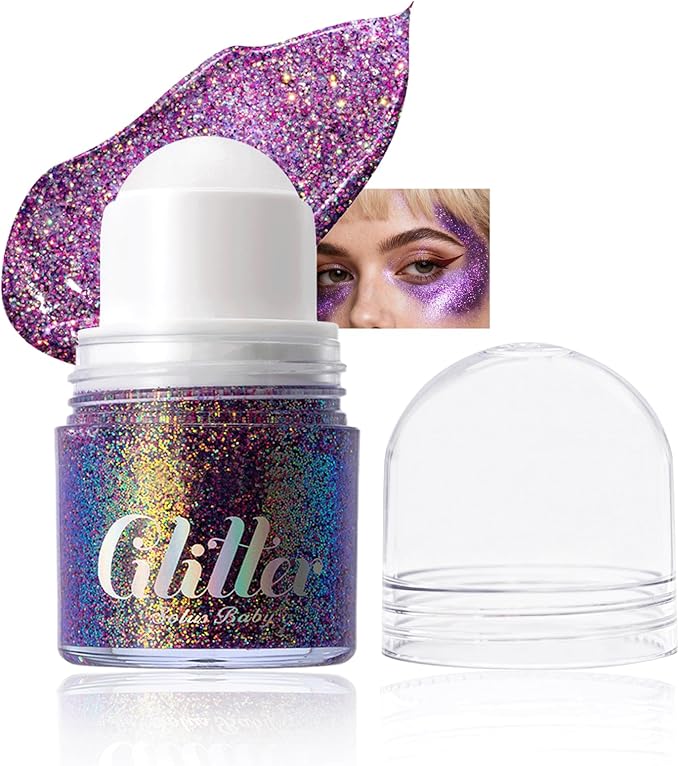 Roll-on face Body Glitter Gel, Holographic Red White and Blue Long Lasting Body Glitter Gel for Face Hair, Mermaid Makeup Chameleon Shimmer Sequins, Christmas Festival Party Accessories for Women-04