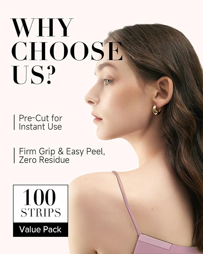 Double-Sided Tape for Clothes and Fashion – No-Iron Fabric Tape, Pre-Cut Body Tape & Clothing Tape, Gentle on Skin & Fabrics