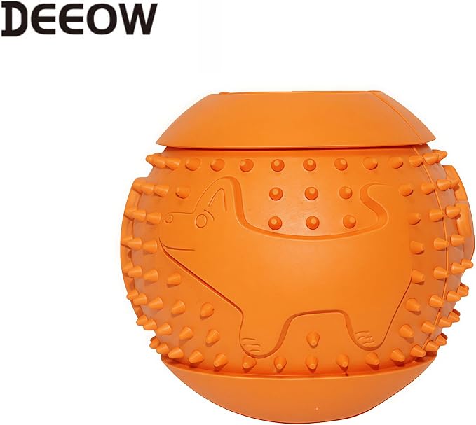 Deeow Rubber Dog Chew Toy Ball, Puzzle Feeder Pet Toy -3'' Red