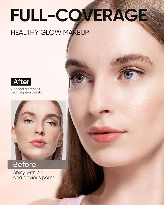 Full Coverage Cushion Foundation, Weightless, Skin Fit, Satin Glow Finish, Oil-Control Waterproof Foundation, Sweatproof Flawless BB Cream CC Korean Makeup,Tattoo Cover Up, Buildable(#45W Chestnut)