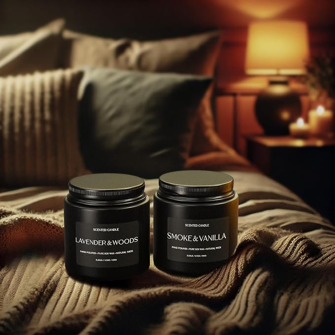 Scented Candles for Men, Soy Candles for Home Scented, Candle Gifts for Men, 2 Pack Aromatherapy Candle Gift Set for Relaxing, Stress Relief & Home Decor