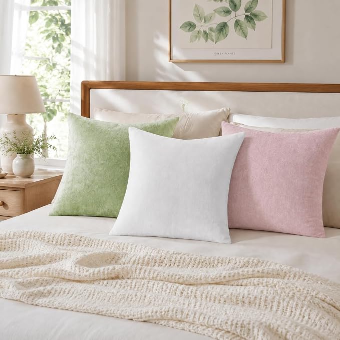 decorUhome Soft Chenille Blush Pink Throw Pillow Covers 12X20 Set of 2 | Decorative Fall Couch Pillow Covers Solid Dyed Accent Modern Farmhouse Neutral Rectangle Pillow Cases for Sofa