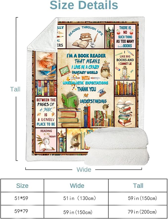 Book Lovers Blanket, Accessories for Bookworm Book Club, Librarian Gifts Throw Blanket, Literary Gifts Ideas 60"x50"