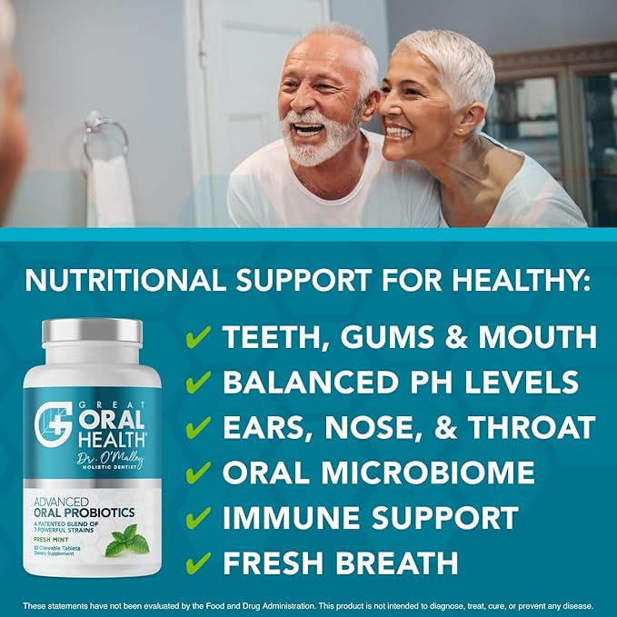 Oral Probiotics for Mouth Bad Breath Treatment for Adults; Dentist Formulated Dental Probiotics for Teeth and Gums Health & Chronic Halitosis with BLIS K12 M18, 60 Chewable Oral Health Tablets Mint