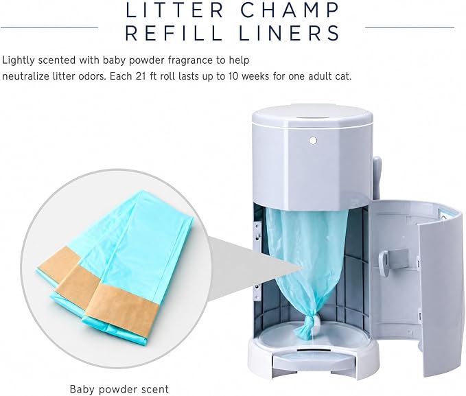 Litter Champ Refill Bags 3 Pack, Continuous Cat Litter Disposal System | Continuous-Bag Cat Litter Refill Bags, Fits the Litter Champ Pail, 7-Layer Odor-Sealing Film, Green (1 Box)