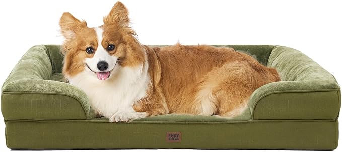 EHEYCIGA Orthopedic Dog Beds Large Sized Dog, Waterproof Washable Pet Bed | Non-Slip Bottom and Egg-Crate Memory Foam XL Dog Couch Bed with Washable Removable Cover, Olive Green
