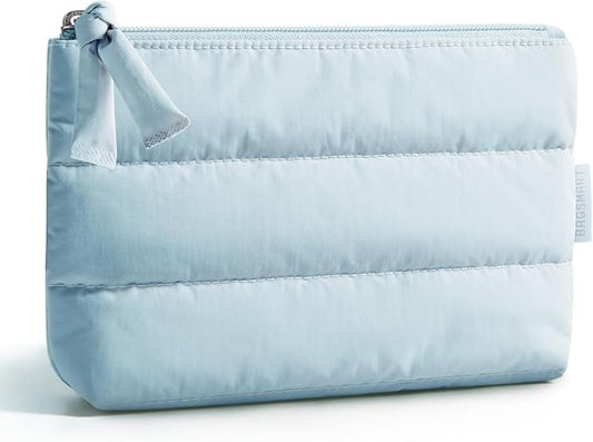BAGSMART Small Makeup Bag, Puffy Portable Cosmetic Pouch with Charm Zipper, Water-Resistant Travel Organizer for Women (Baby Blue, Small)