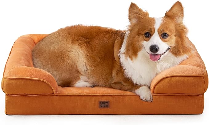 EHEYCIGA Orthopedic Dog Beds Large Sized Dog, Waterproof Washable Pet Bed | Non-Slip Bottom and Egg-Crate Memory Foam Dog Couch Bed with Washable Removable Cover, Pumpkin Orange