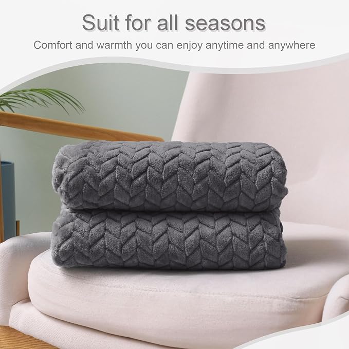 Exclusivo Mezcla Dark Grey Fleece Throw Blanket for Couch and Bed, 50x70 Inches Soft Cozy 3D Decorative Jacquard Flannel Blankets, Lightweight Fuzzy Plush Warm Throws for All Seasons | Oversized Soft Cozy Fluffy Blankets for Summer, Decorative Plush Fl...