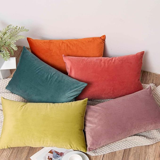 Throw Pillow Covers Set of 2 Velvet Cushion Covers 14x14,Burnt Orange | Decorative Pillow Covers with Invisible Zipper for Couch Sofa Bed Living Room Bedroom Home Decor Halloween