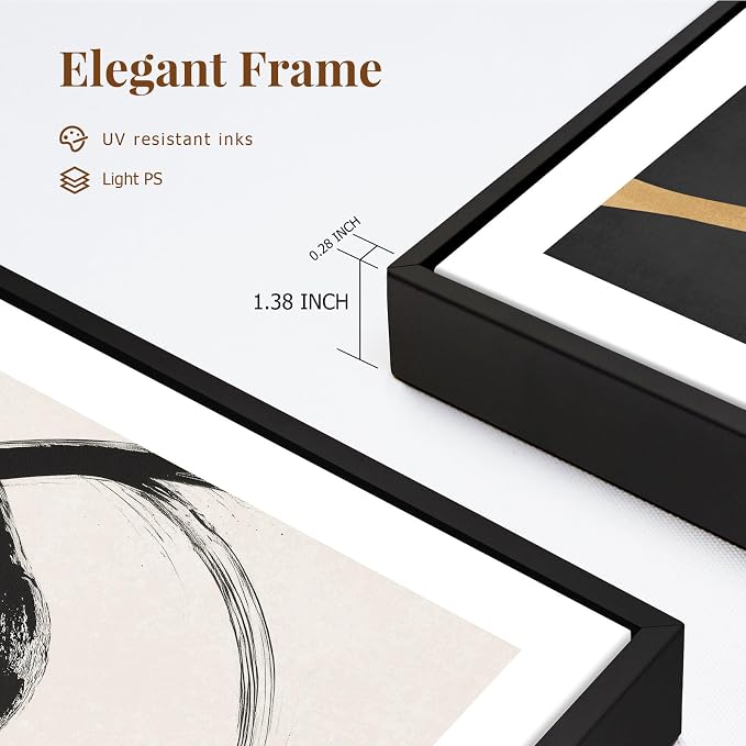 SAFERRYHOME Abstract Graffiti Black and White Wall Art,3 Panels 24x36 Inch | Black and Gold Framed Canvas Print Set, Mid-Century Modern Geometric Sketches Lines for Living Room, Bedroom, Office, Hallway