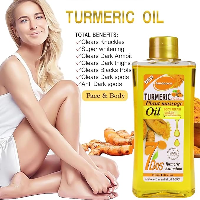 3Pacsk Turmeric Body Oil, Deep Moisturizing Treatment with Sweet Almond Oil, Vitamin E, and Collagen, 6.76 oz*3