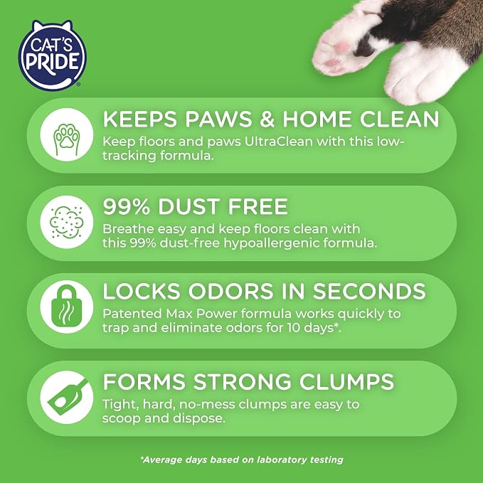 Cat's Pride Max Power: UltraClean Low Tracking Multi-Cat Clumping Litter - Keeps Paws & Home Clean - Up to 10 Days of Powerful Odor Control - 99% Dust Free - Unscented,15 Pounds,(Pack of 2)