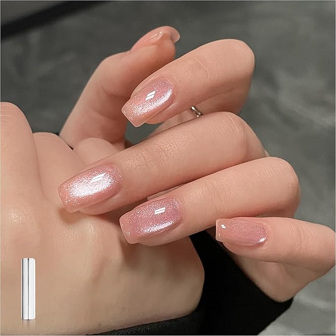 GAOY Jelly Pink Cat Eye Gel Nail Polish, 16ml Glitter Holographic Nail Polish with Magnet, Reflective Translucent UV Gel, 3042 Pink Luster