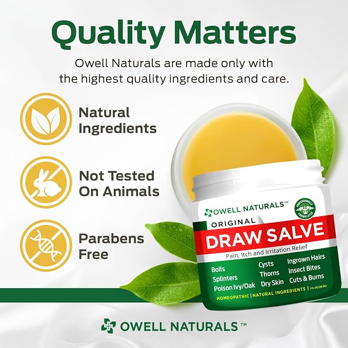 OWELL NATURALS Drawing Salve Ointment for Boil & Cyst Removal, Deep Ingrown Hair, Splinter Remover, Bug Spider Bites, Bee Sting, Mosquito Itching, Poison Ivy