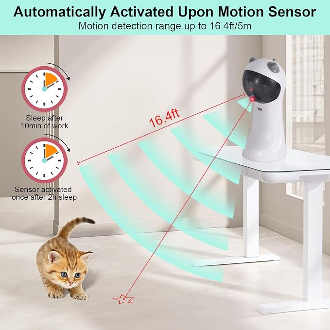TBTeek Cat Toy, Automatic Motion-Activated, 5 Fun Patterns, 4 Speed Modes | Rechargeable, Adjustable Light Angles, Random Rotating Trajectory