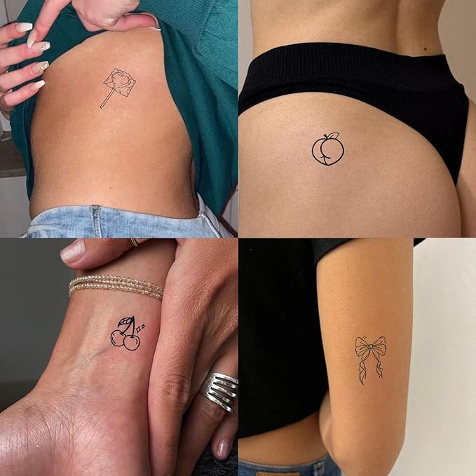 2 Sheets Long Lasting Love Chain Temporary Fake Tattoos For Women Arm Hand Neck Waist,Bow Cherry Rabbit Semi Permanent Tattoo For Adults Girl,Realistic, Waterproof and Non-Reflective