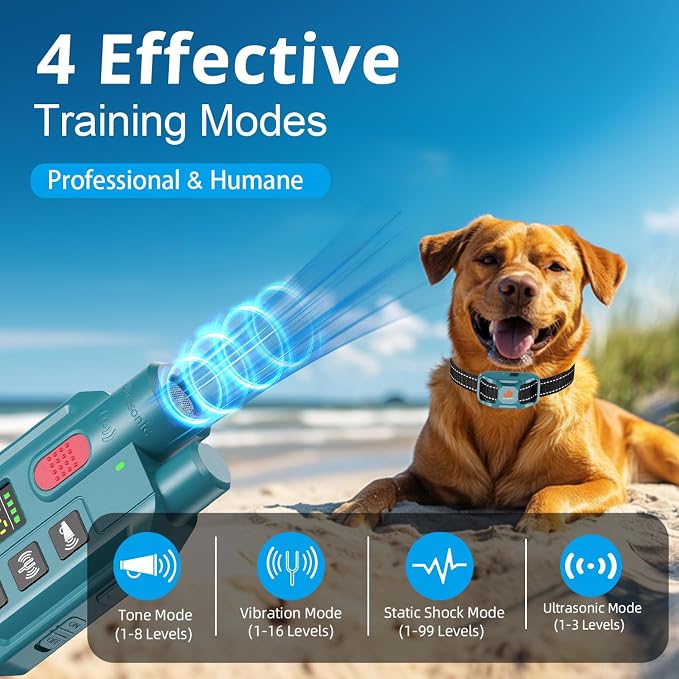 Dog Training Collar with Ultrasonic Bark Deterrent, 1000 Yards Remote with Full Color LCD Display, 4 Effective Training Modes, Waterproof E-Collar Receiver, Fits 10-150 lbs Dogs