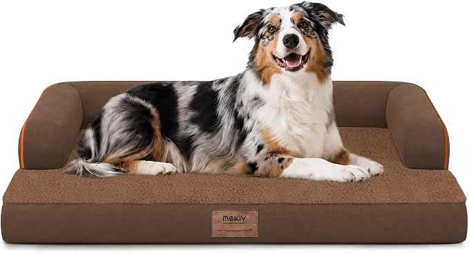 Orthopedic Washable Dog Bed with Bolster for Large Sized Dogs | Pillow Support for Neck Relief, Egg Crate Foam, Waterproof Liner, Anti-Slip Bottom, Machine Washable Cover, 38 x 25 Inch