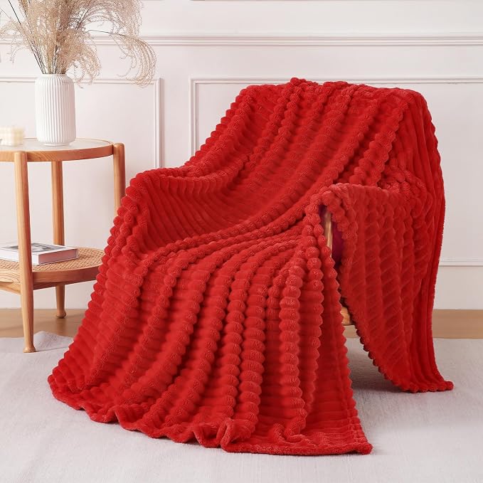 Christmas Red Throw Blanket for Couch Sofa 50"x60" Striped Design | Fleece Blankets Room Home Decor Lightweight Plush Soft Cozy Gifts for Women Mom