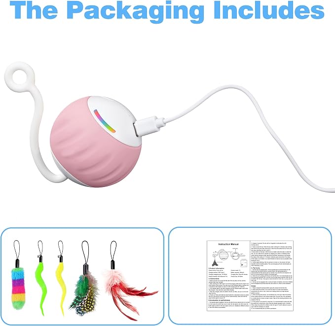 Upgraded 2.36 Inch Large Interactive Cat Toys Ball for Indoor Cats, Pink