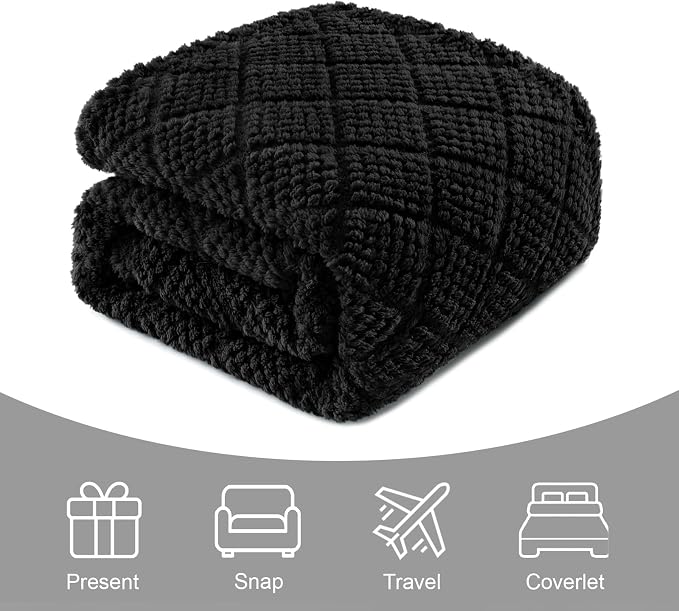 Whale Flotilla Soft Fleece King Size Blanket for Bed, Black | Jacquard Waffle Blankets for Home Decor, Lightweight and Cozy, All Season Suitable, 90x104 Inch