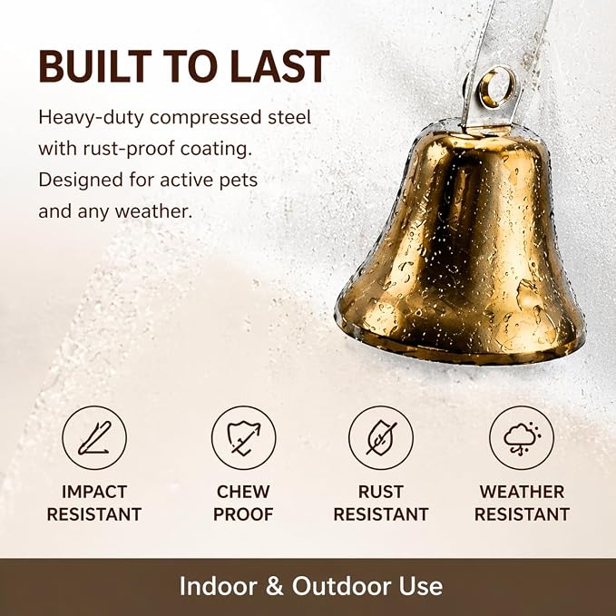 GoldTiger Fixed Metal Dog Doorbell for Potty Training - Heavy Duty Steel Wall Mounted Dog Bell for Door to Ring to Go Outside - Professional Puppy Housebreaking Communication Tool, No Snag (White)