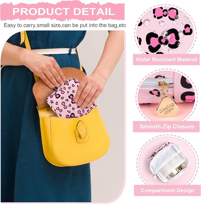 Sanitary Pad Storage Bag Portable Period Bag for Teen Pads/Sanitary Napkins/Small Tampons, Sanitary Napkin Storage Bag First Period Gifts for Teen Girls (Pink Plaid Bowknot)