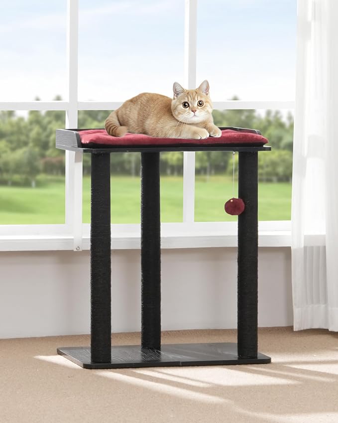 26.7in Large Cat Tree Tower Condo, Cat Scratch Posts for Indoor Cats, Big Plate, Three 23.6in Full Sisal Scratching Posts, Black&Red