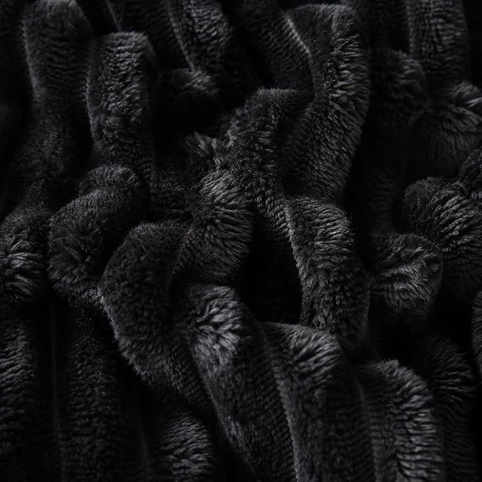 Black Sherpa Fleece Throw Blanket 108”×90”for Couch Sofa Bed | Double Side Soft Fuzzy Cozy Plush Thick Flannel Blanket with Striped Design Gift for Adults,Woman