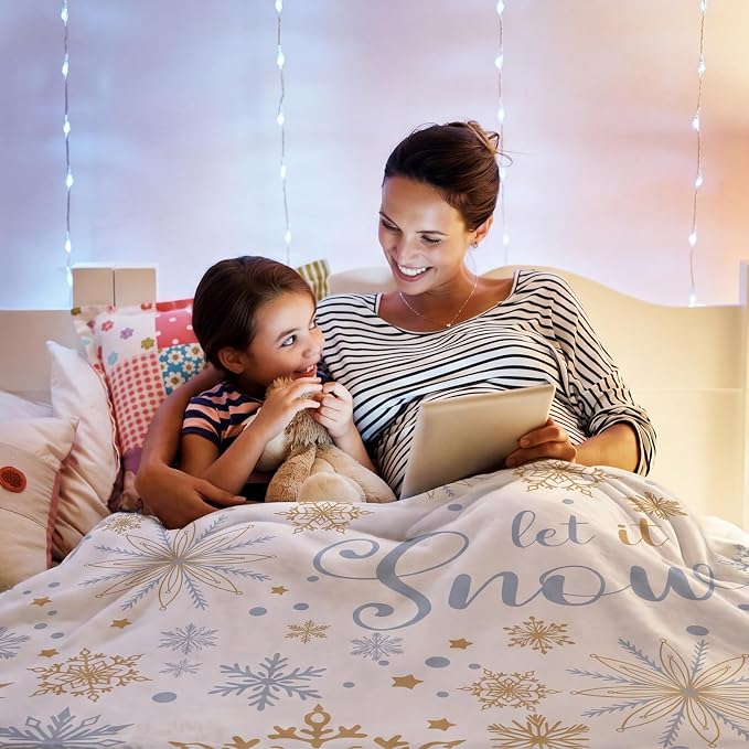 60 x 80 Inch Christmas Let It Snow Plush Throw Blanket Winter | Soft Flannel with Snowflake Let It Snow Design, Cozy Fleece for Sofa Bed Couch, Holiday Winter Home Decor Gift Idea