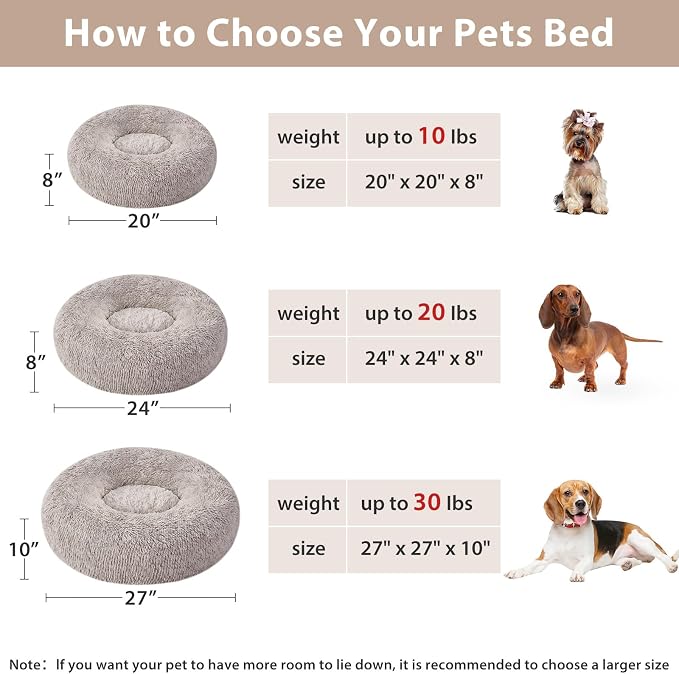 WNPETHOME Small Round Calming Dog Bed Cat Bed for Comfy Sleep | Dog Bed For Small Dog, Cute Washable Puppy Bed with Fuzzy Plush, Fur Anxiety Pet Bed Donut Cuddler (20x20x8in, Light Coffee)