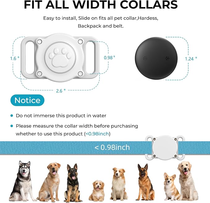 GPS Dog Tracker Collar (iOS & Android), Pet Activity Tracker No Monthly Fee | Pet Location Tracker with Holder Works with Apple Find My & Google Find Hub, Finder Tag for Pets, Items White 1 Pack