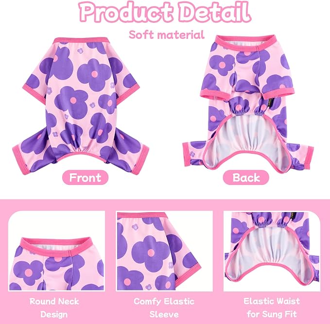 DaFuEn Dog Pajamas for Small Dogs - Soft Stretchy 4-Legged Puppy Onesie & Jumpsuit - Breathable Dog PJs Sleepwear Clothes for Yorkie, Chihuahua, Toy Poodle, Boy & Girl (Purple Flowers,S)