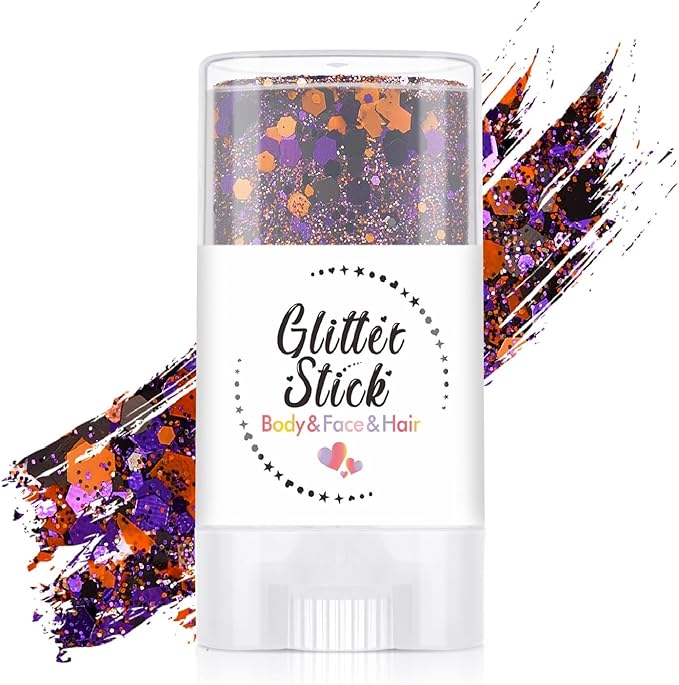 Body Glitter Stick, Neon Outfit Party Holographic Sparkling Sequins Face Paint Mardi Gras Accessories Hair Glitter Gel Makeup. (Purple & Orange)