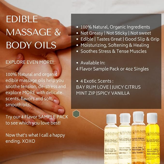 RD Alchemy - 100% Natural & Organic Edible Massage Oil - Minty Fresh Flavor: Mint Zip - Lightweight, Silky Smooth Massage Oil with Natural Oils for a Soft, Sensual Glide and Mild Taste!