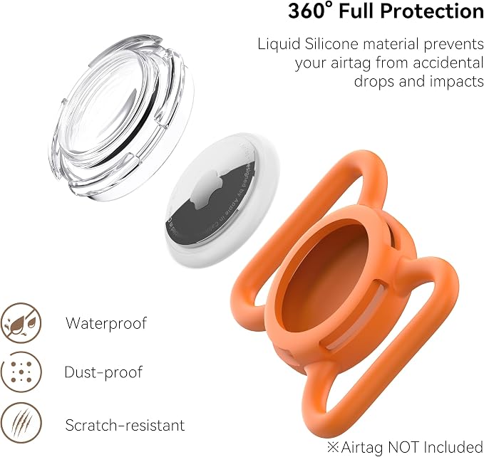 Waterproof AirTag Holder for Dog Collar, Soft Slide-On Dog AirTag Holder | Full-Body Protection, No-Dangle Fit, Ultra-Durable, Lightweight, Tool-Free Installation, Clear Cover, Fits Dog & Cat Collars