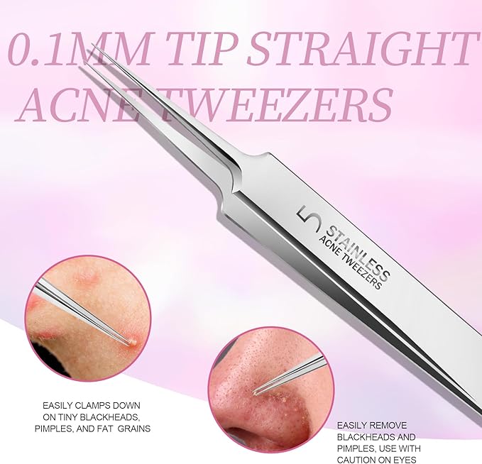 Teenitor Facial Tools Kit with Blackhead Remover Tweezers, Ingrown Hair Tweezers, Pimple Extractor Acne Treatment Tool, Eyebrow Scissors, Razor, Brush