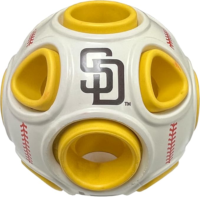 Pets First MLB San Diego Padres Baseball Treat Dispensing Toy for Dogs and Cats - Interactive Fun Natural Rubber Ball for Feeding