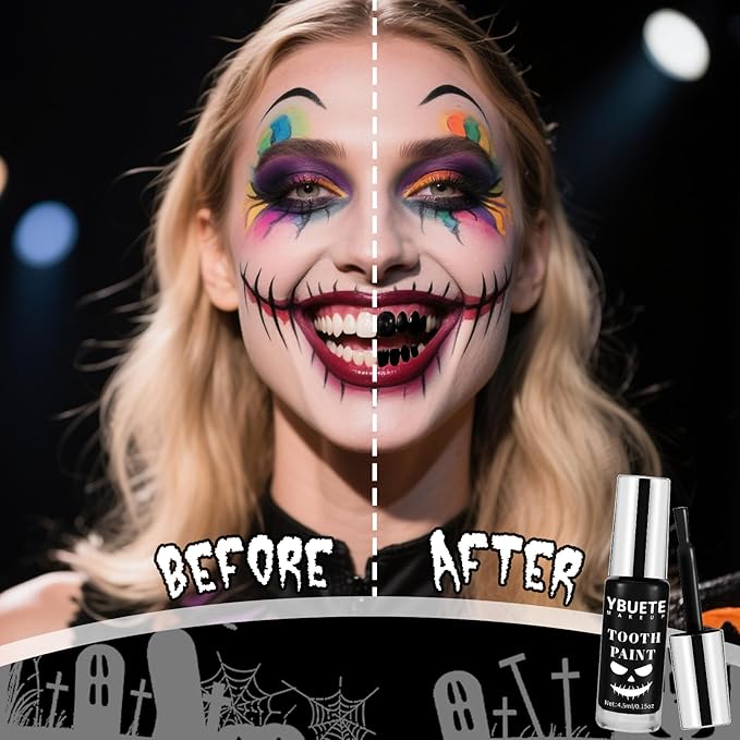 Professional Halloween Yellow Tooth Paint, Temporary Nicotine Color Tooth Paint，Decayed Rotten Cruddy Missing Teeth Makeup, Perfect for Cosplay, Halloween Makeup, Theater, Costume Party
