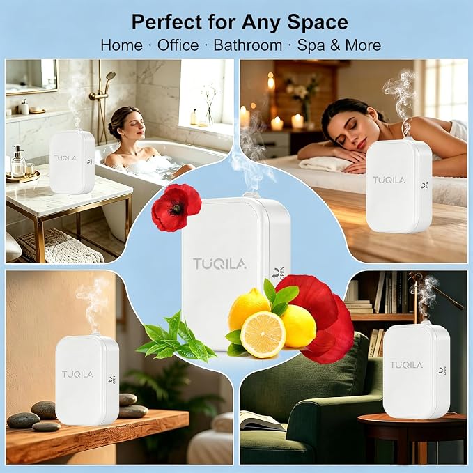 Waterless Essential Oil Diffuser, Plug-in/Batteries 2000Sq Ft -White | Waterelss Aroma Diffuser Machine, APP Control Cold Air Smart Scent Diffision for Home, Hotel, Office