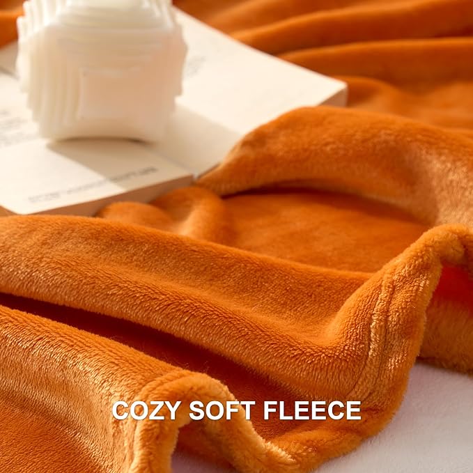 Hansleep King Orange Fleece Blanket, Soft Flannel Bed Blanket | Fuzzy Cozy Blanket 90x108 Inches, Multi-use for Bed, Sofa, Couch, Travel, Camping, All Season Warm Lightweight Cover