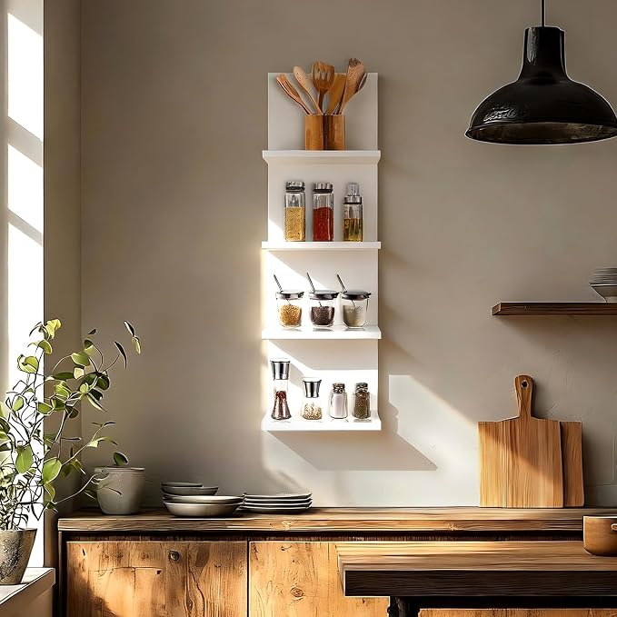 4 Tiers Floating Shelves, Wall Mounted, White | Modern White Lack Shelf, Storage Shelves for Home Decor, Perfume Organizer, Bathroom, Dressing Room, Living Room
