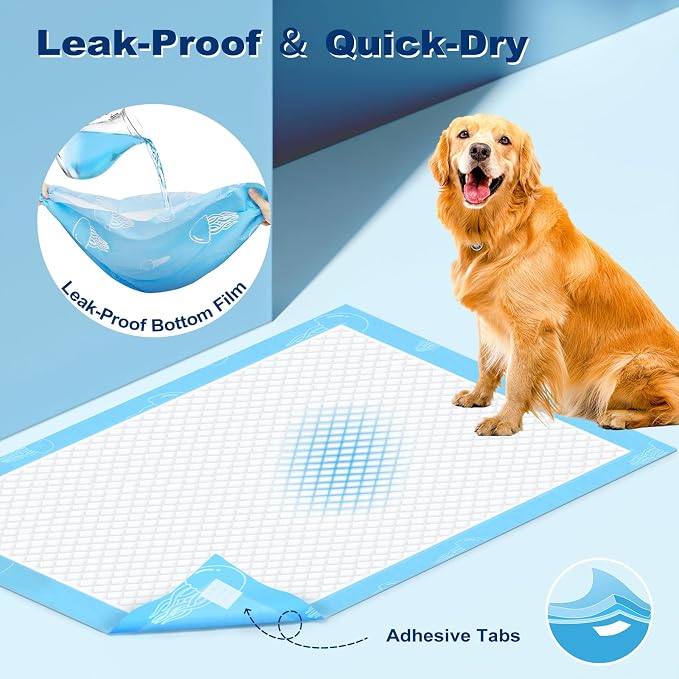 MIZOK XXL Pee Pads for Dogs Super Absorbent Dog Pee Pads Bulk 36x36in 100Ct | Heavy Duty Blue Pet Training Pads Feature Unique Jellyfish Designs and Leak Proof Adhesive Tabs for Large Dog Needs