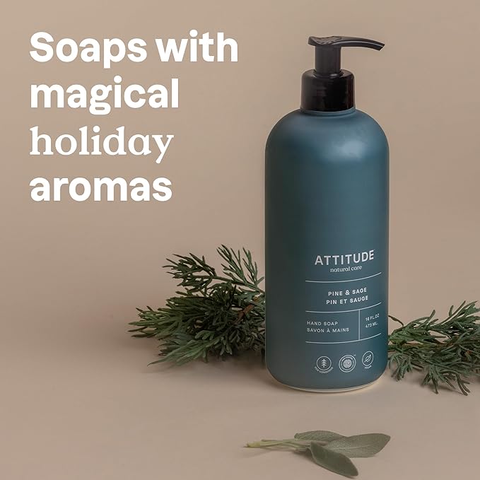 Bundle of ATTITUDE Liquid Hand Soap, EWG Verified, Plant and Mineral-Based, Vegan Personal Care Products, Vanilla Caramel, 16 Fl Oz + Pine & Sage, 16 Fl Oz