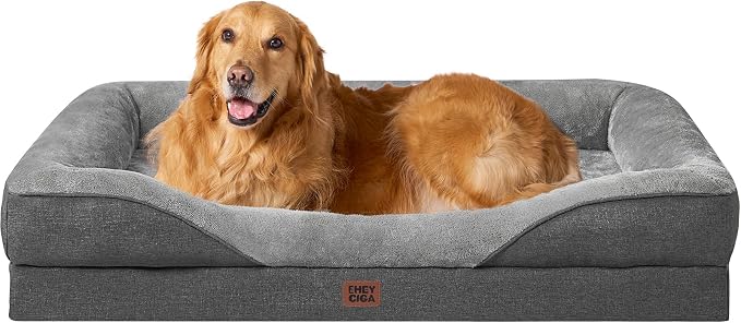 EHEYCIGA Orthopedic XL Dog Bed for Large Dog, Memory Foam Dog Couch, Grey | 48x35 Inch Extra Large Sized Dog Sofa with Sides, Waterproof Liner & Washable Removable Cover, Bolster Pet Couch
