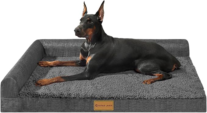 Patas Lague Orthopedic Large Dog Bed Washable Pet Sofa Bed 48X30 Dark Grey | 2-Sided Bolster Egg-Crate Foam Dog Couch Large Sized Dogs, Waterproof Removable Washable Cover, Nonskid Bottom Pet Crate Mat