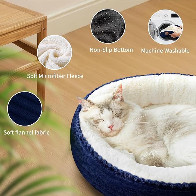 Zerbuger 23in Navy Blue Round Dog Bed Sofa for Dogs Cats, Machine Washable | for Small/Medium/Large Dogs Cats, Foam Pet Couch with Removable Mat Non-Slip Bottom, Pet Cuddler for Indoor/Outdoor/Car/Cage