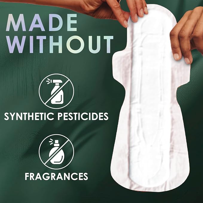 L. Extra Long Maxi Pads for Women, Overnight Absorbency, Organic Cotton Top Layer, Unscented Pads with Wings, 56 Count (Pack of 2)